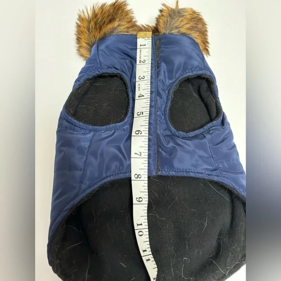 Dog puffer jacket with fur collar navy blue with brown faux fur,‎ size M medium - Picture 10 of 12